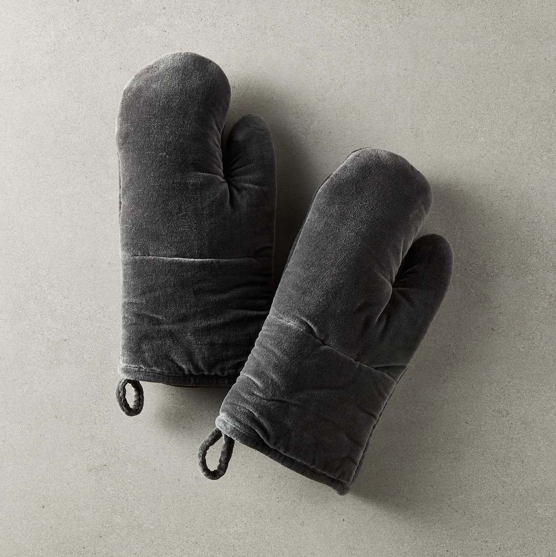 Charcoal Grey Velvet Oven Mitts Set of 4