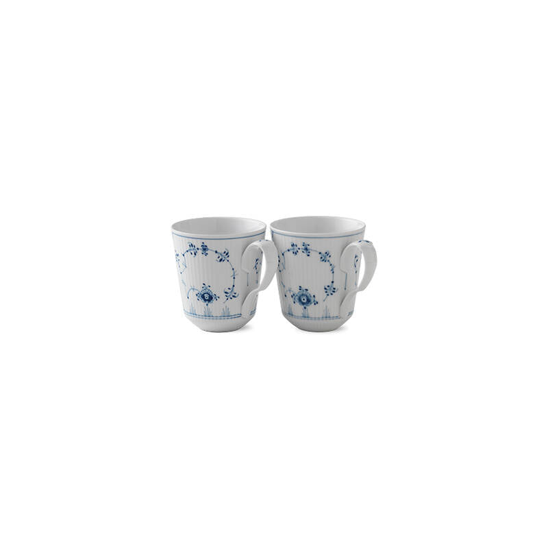 Blue Fluted Plain Mug, 12.5 oz, Set of 2