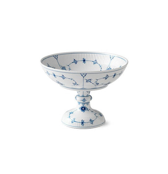 Blue Fluted Plain Footed Bowl 8.25"