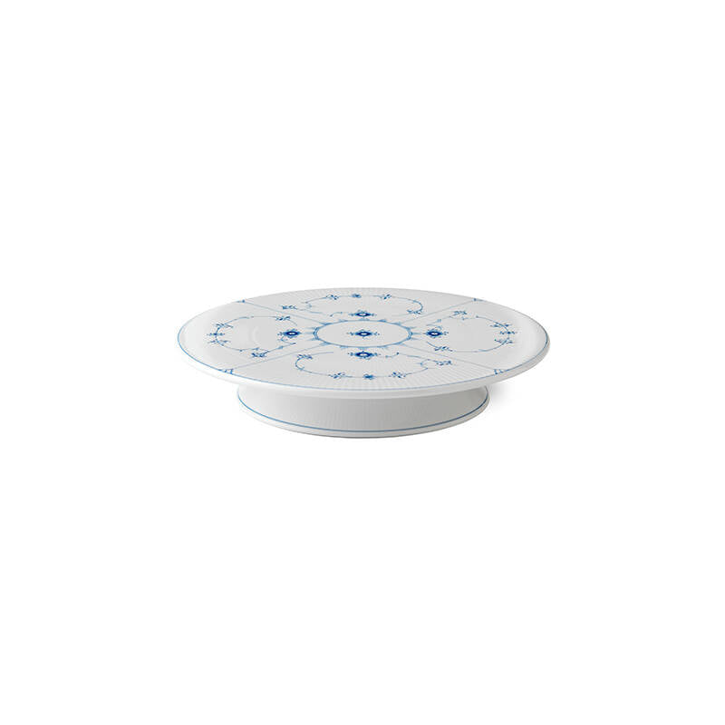 Blue Fluted Plain Footed Cake Plate 12.5"