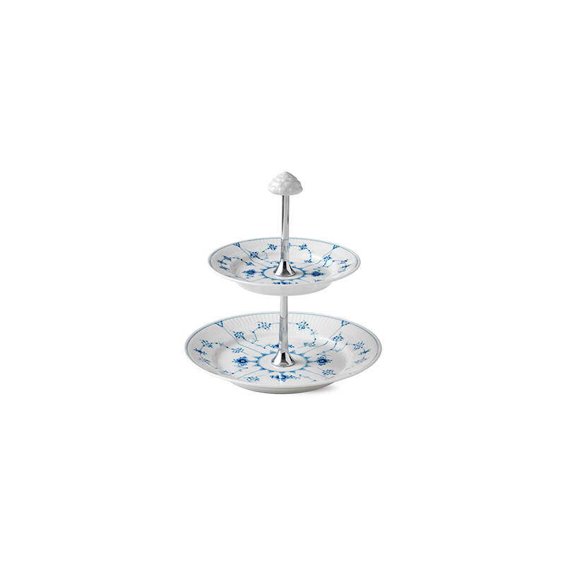 Blue Fluted Plain 2 Tier Etagere 9.5"