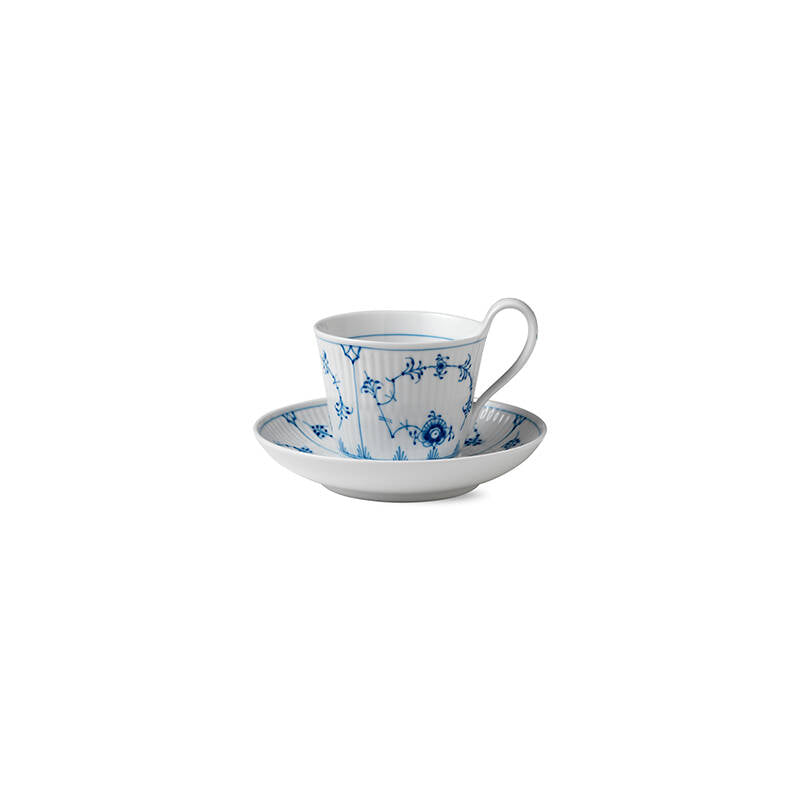 Blue Fluted Plain High Handle Cup & Saucer 8.5 oz