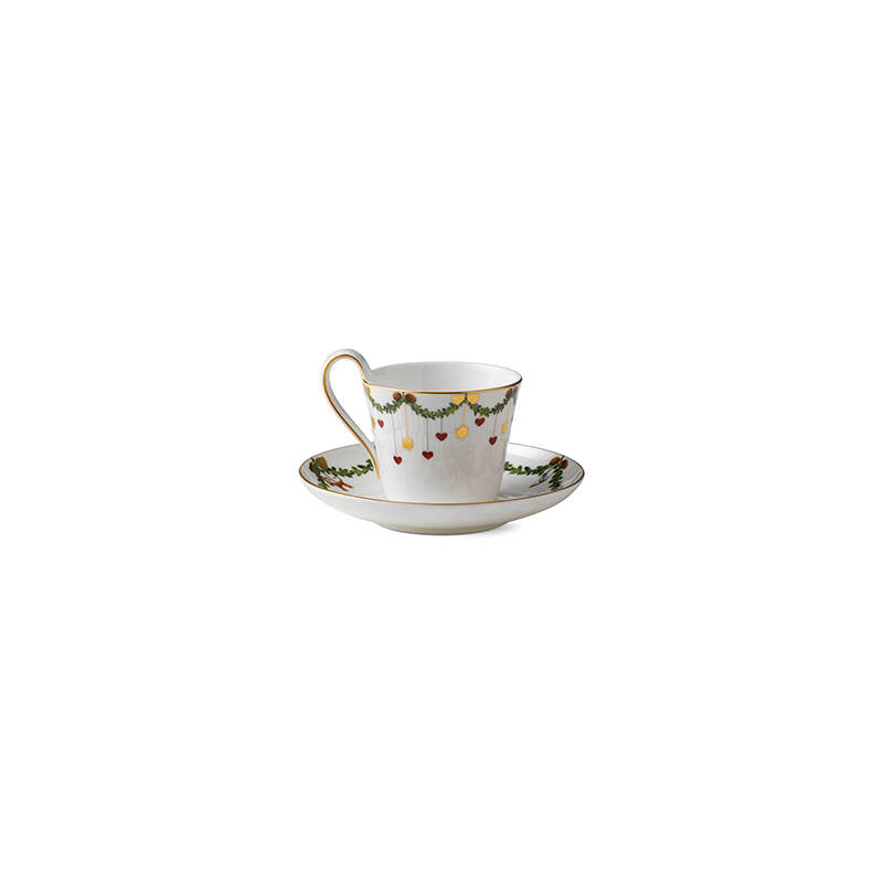 Star Fluted Christmas High Handle Cup & Saucer 8.5 oz