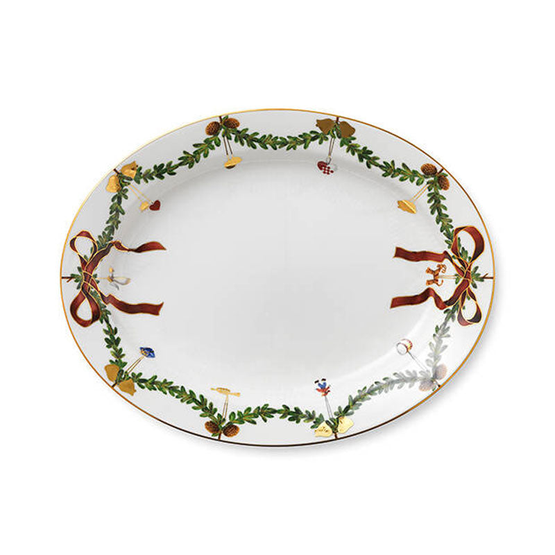 Star Fluted Christmas Oval Platter Large 14.25"