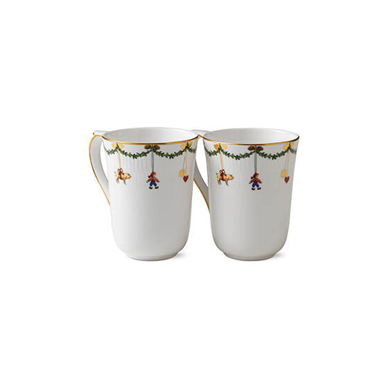 Star Fluted Christmas Mug 11 oz, Set of 2