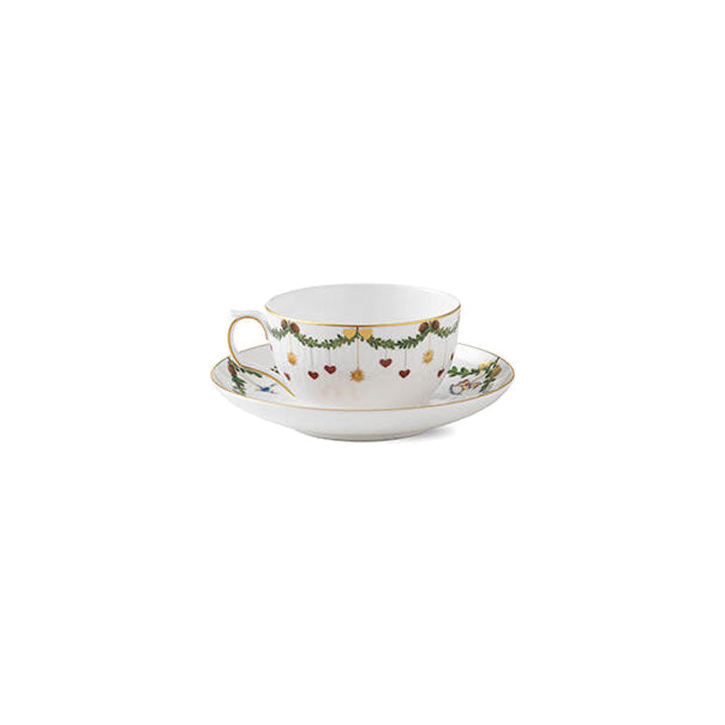 Star Fluted Christmas Teacup & Saucer 10.75 oz
