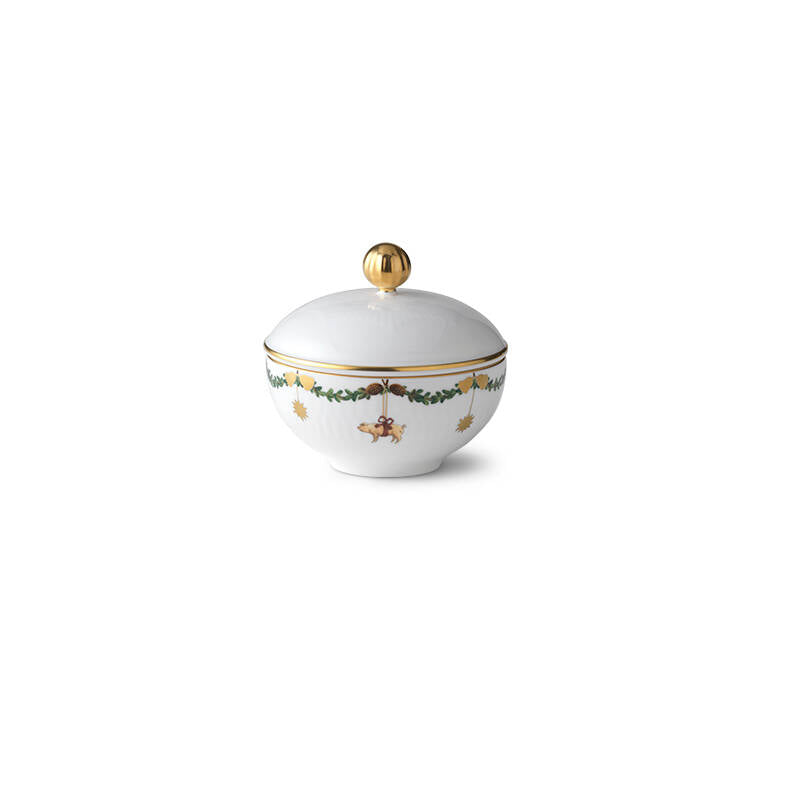 Star Fluted Christmas Sugar Bowl With Lid 3.5"