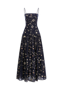 Lima Cotton Embroidered Maxi Dress in Navy