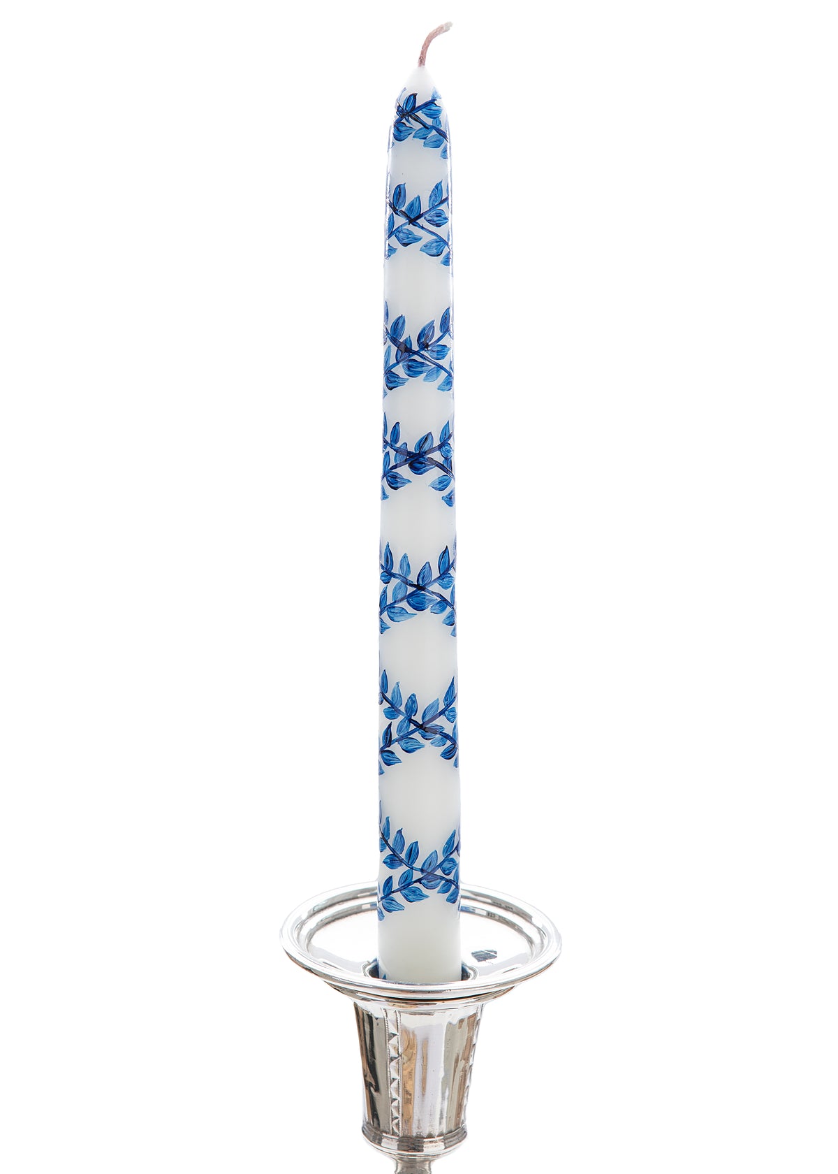 Blue Double Vine Hand-Painted Taper Candles, Set of Two