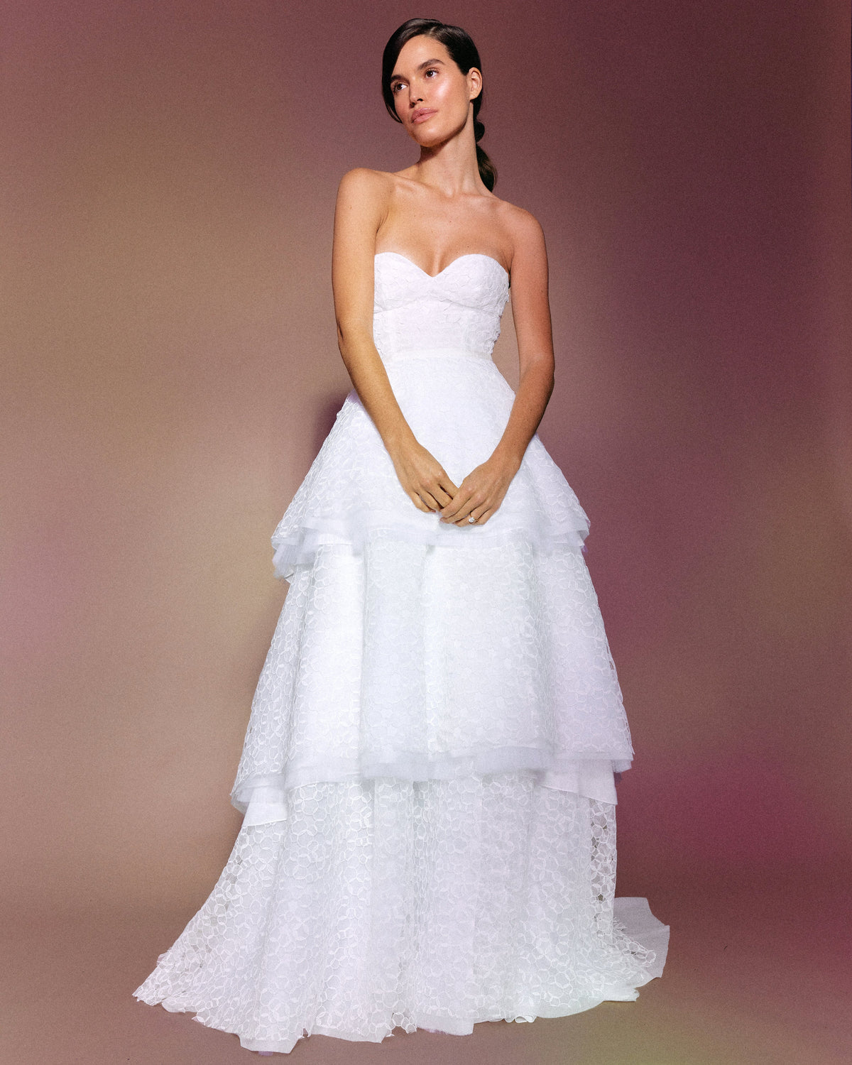 Iris Gown in White Bubble Organza