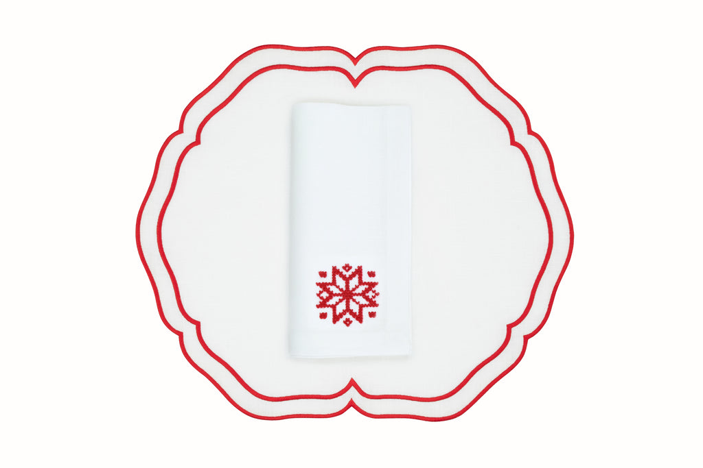 Red Snowflake Napkin and Nilufer Placemat, Set of 2