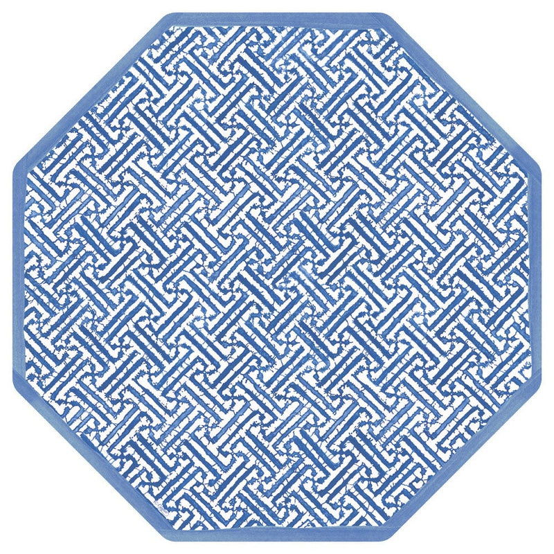 Fretwork Octagonal Paper Placemats in Blue, Set of 12