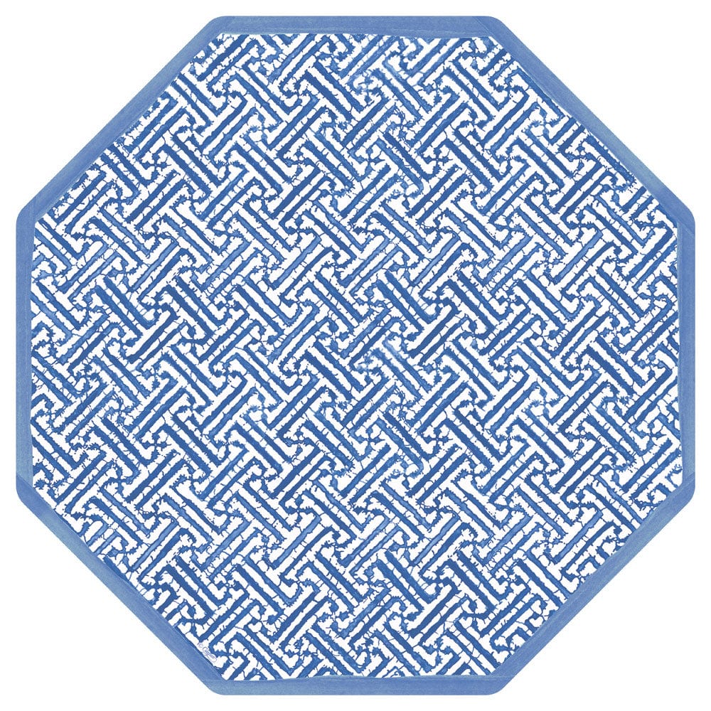 Fretwork Octagonal Paper Placemats in Blue, Set of 12