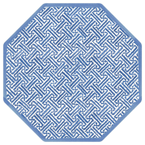 Fretwork Octagonal Paper Placemats in Blue, Set of 12