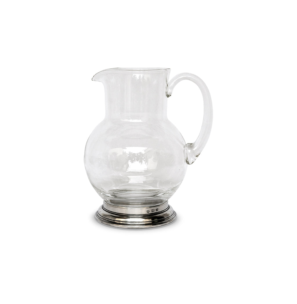 Front view of Glass Pitcher, 1.5 L showcasing its glass vessel and pewter base with a white background