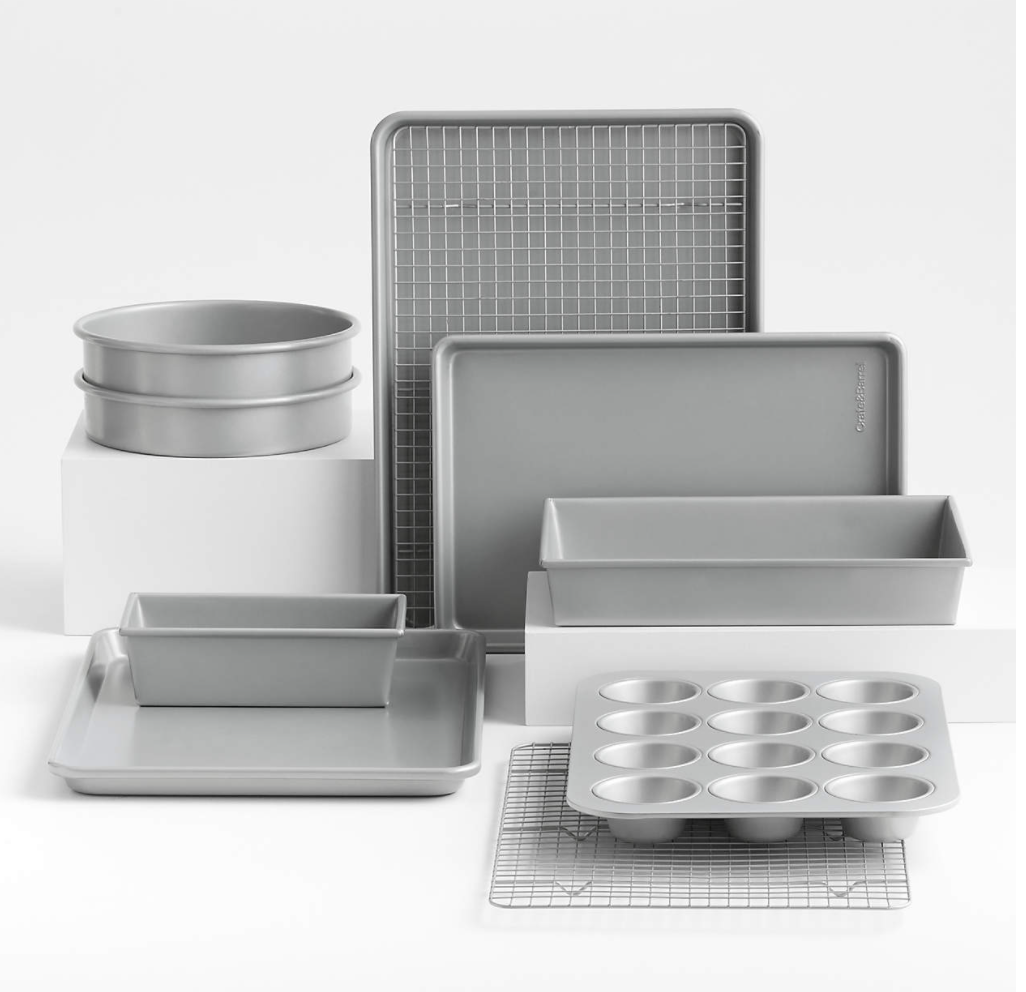 Crate & Barrel Silver 10-Piece Non-Stick Bakeware Set