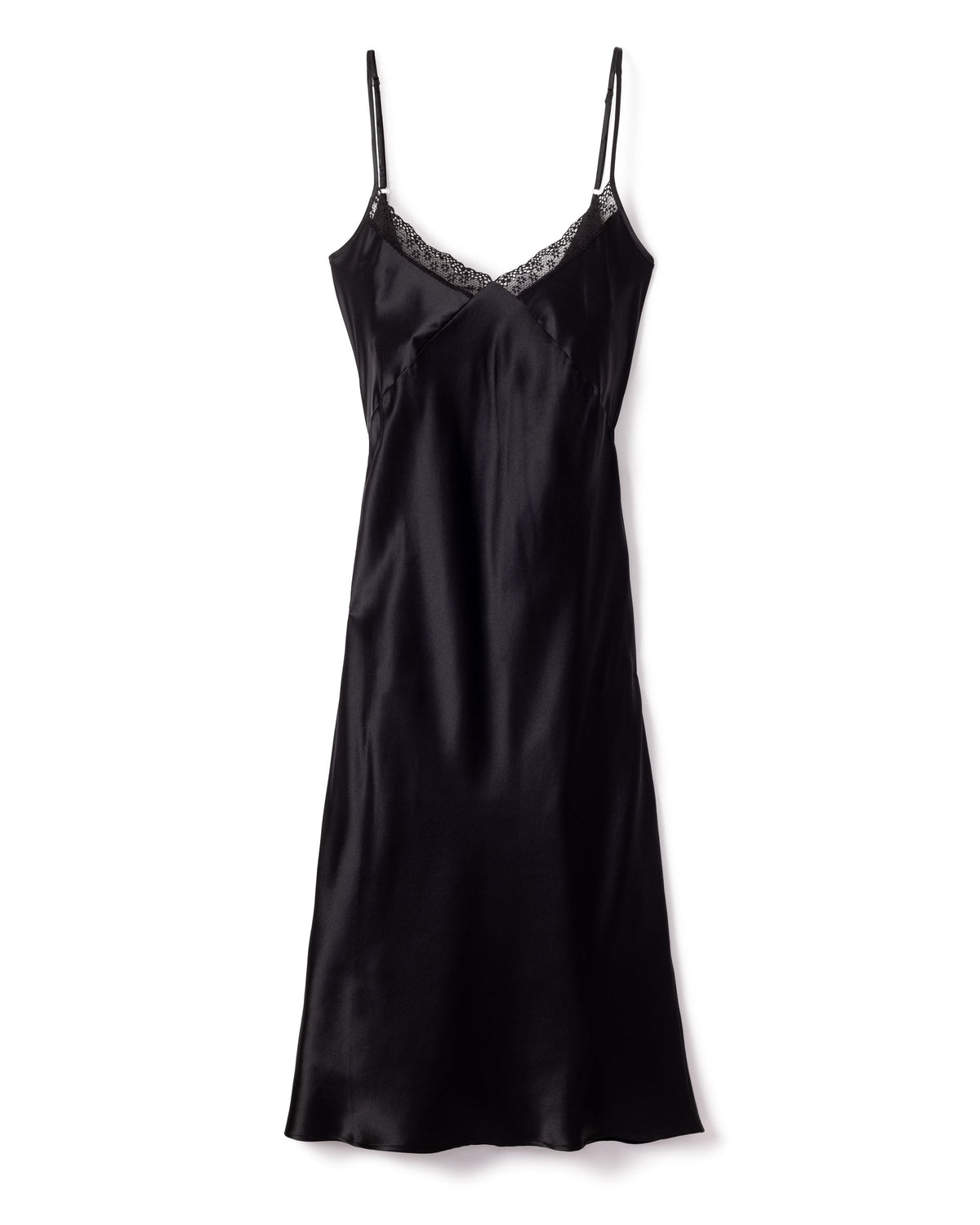 Women's Mulberry Silk Black Cosette Night Dress with Lace | Over The Moon Women's Mulberry Silk Black Cosette Night Dress with Lace | Over The Moon