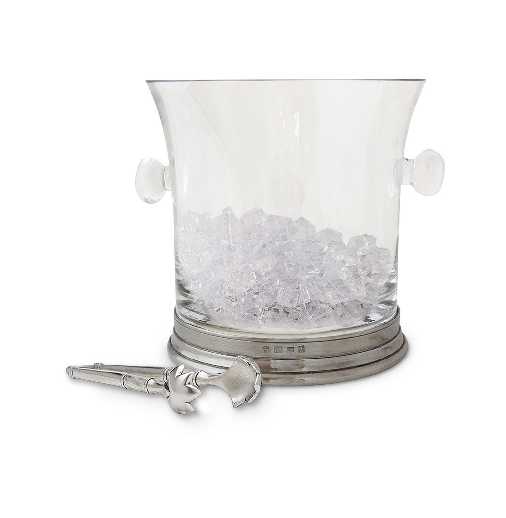 Crystal Ice Bucket with Handles and Tongs Set, Set of 2