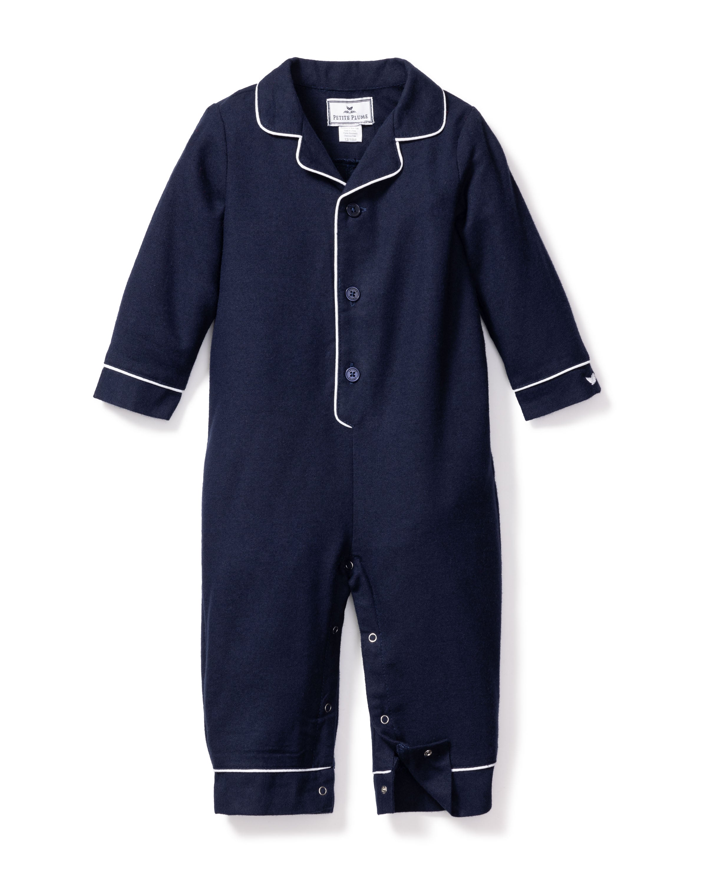 Navy Romper with White Piping