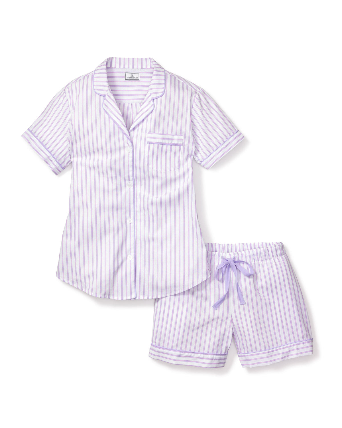 Women’s Lavender French Ticking Short Sleeve Short Set