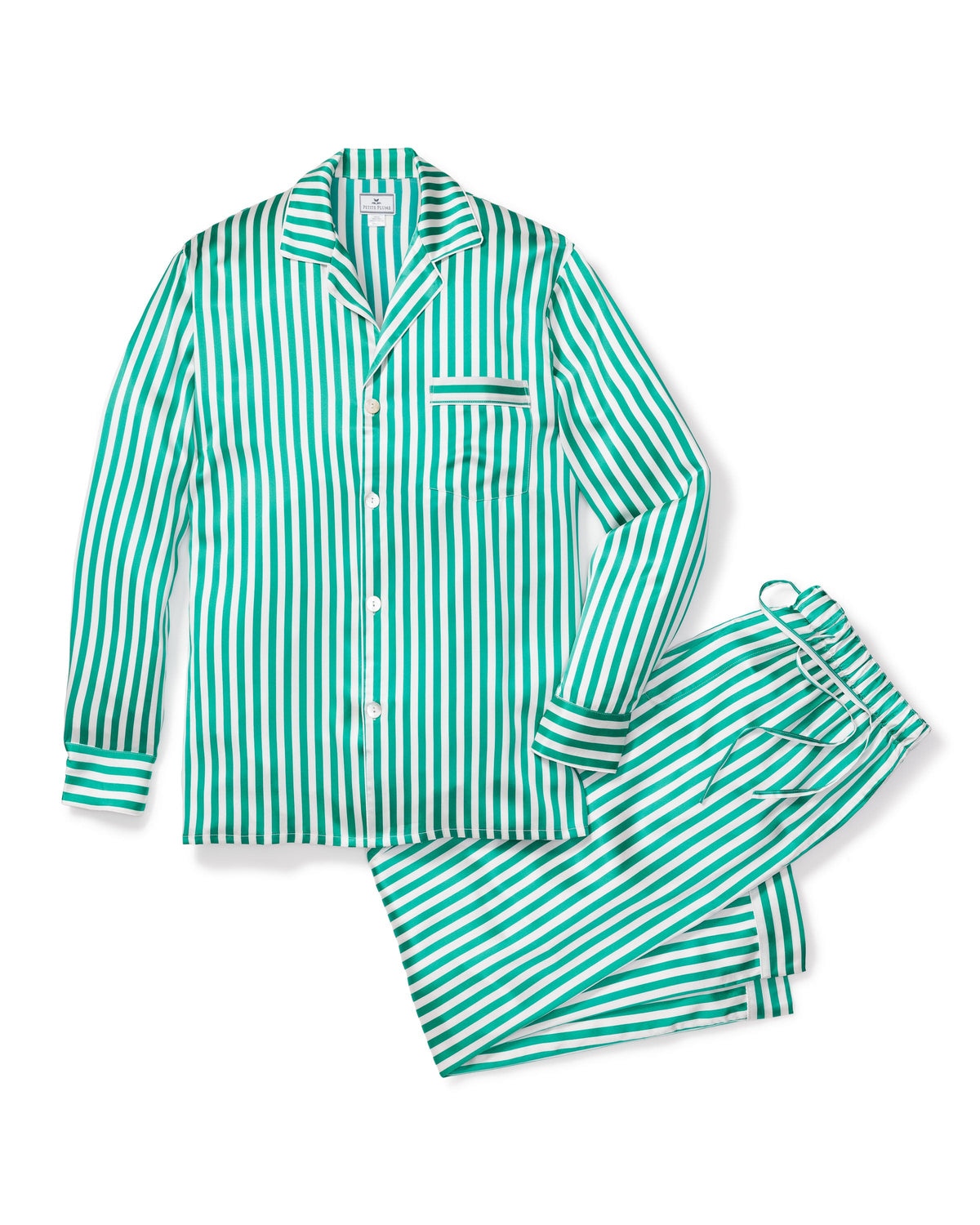 Men s Mulberry Silk Green Stripe Luxe Pajama Over The Moon