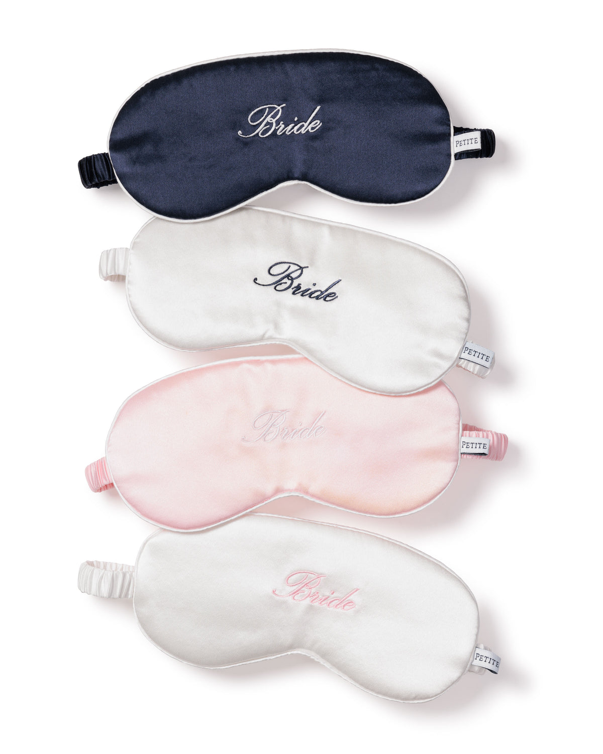 White Silk Bride Sleep Mask with Navy Embroidery