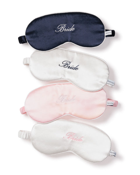 White Silk Bride Sleep Mask with Navy Embroidery