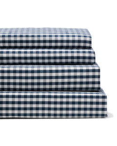 Luxe Premium Cotton Navy Gingham Bed Sheets