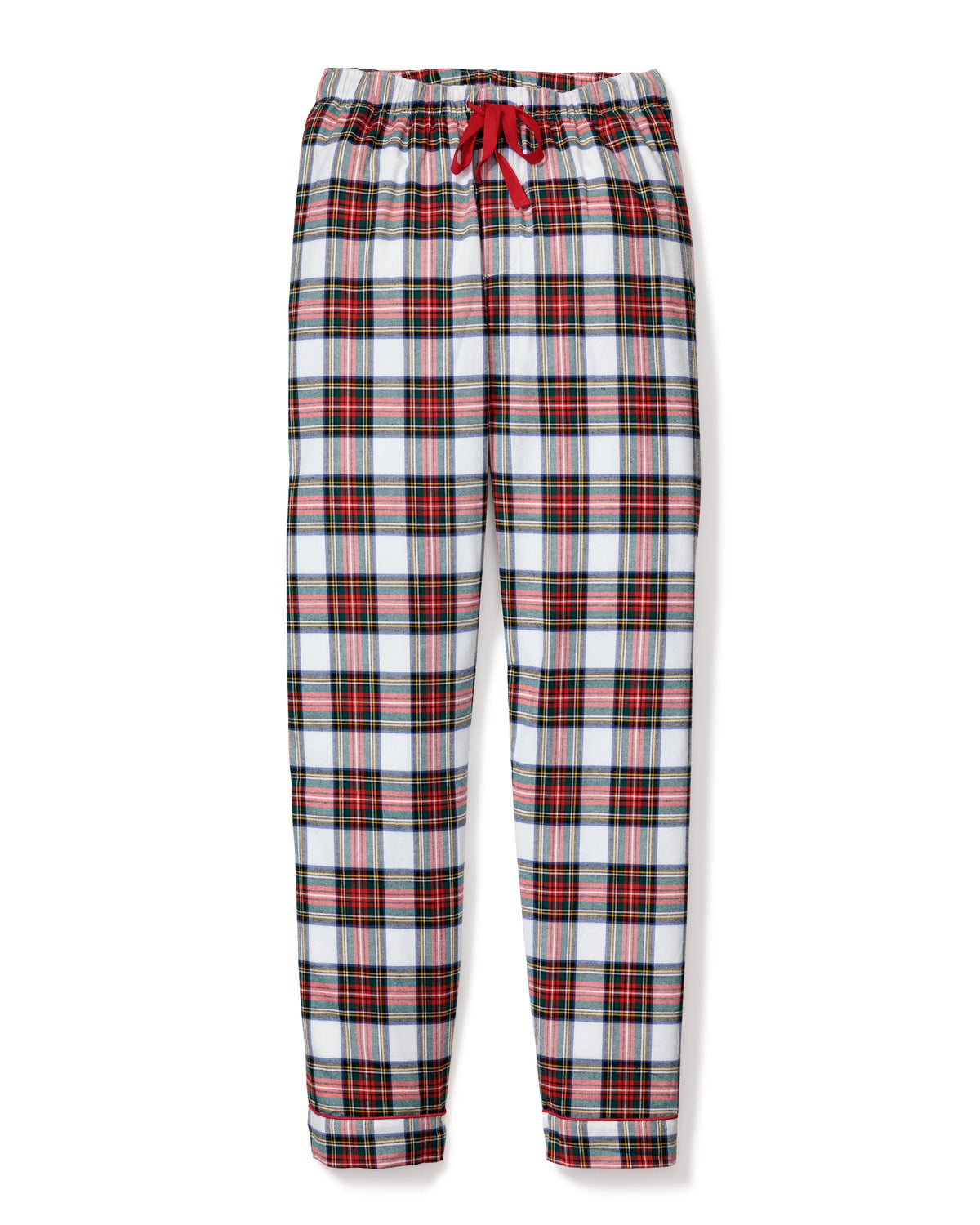 Front view of Men’s Balmoral Tartan Pants showcasing Balmoral Tartan pattern and red piping on white background
