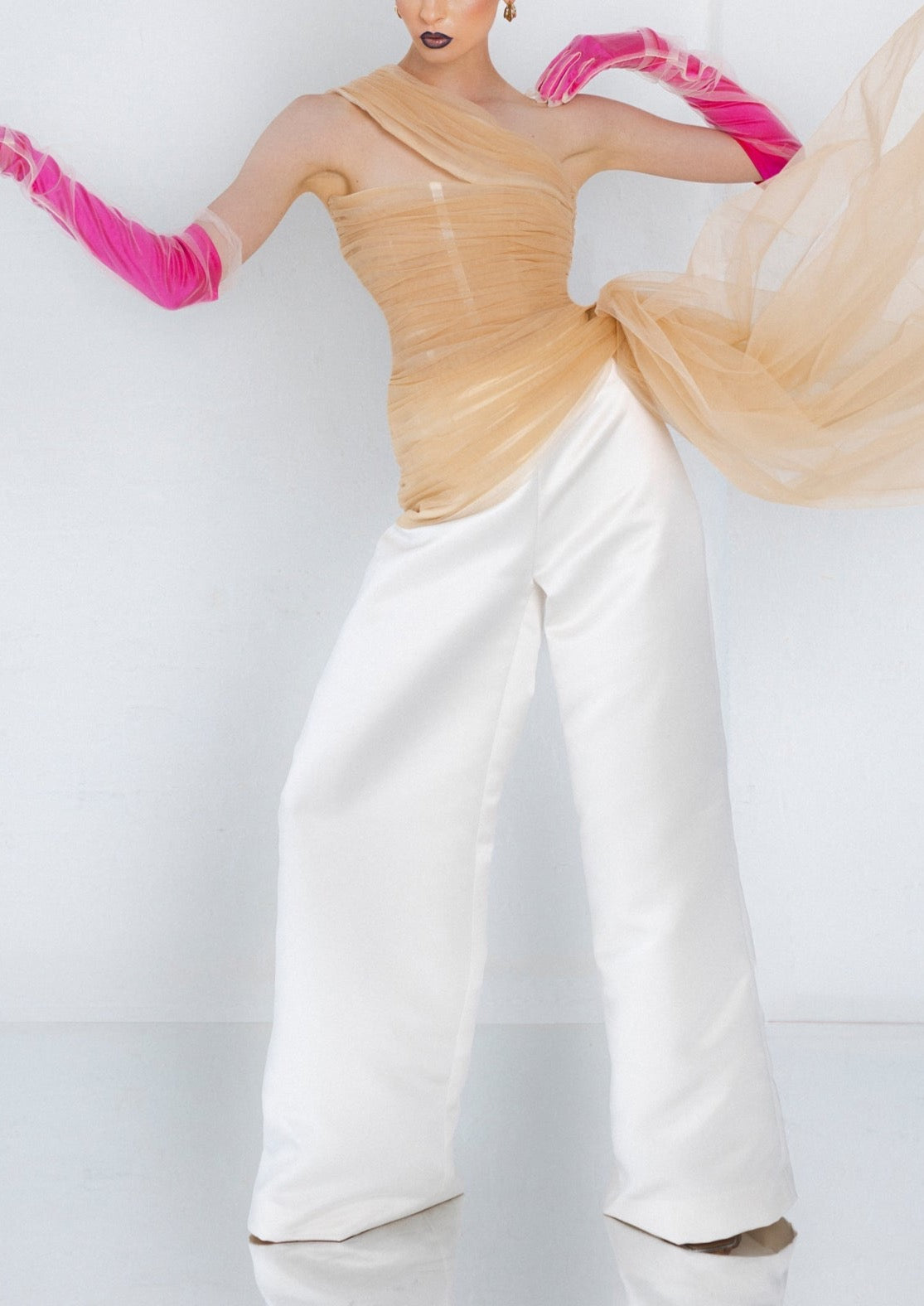 Silk Tulle Tucked Top