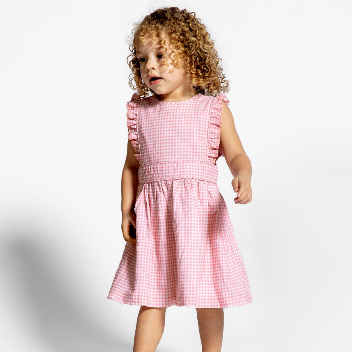 Girl's Pink Guava Gingham Pinafore Dress