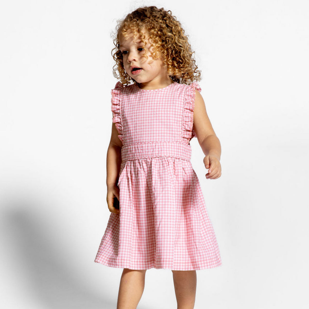 Girl's Pink Guava Gingham Pinafore Dress