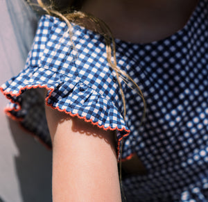 Girls Navy Gingham Pinafore Dress