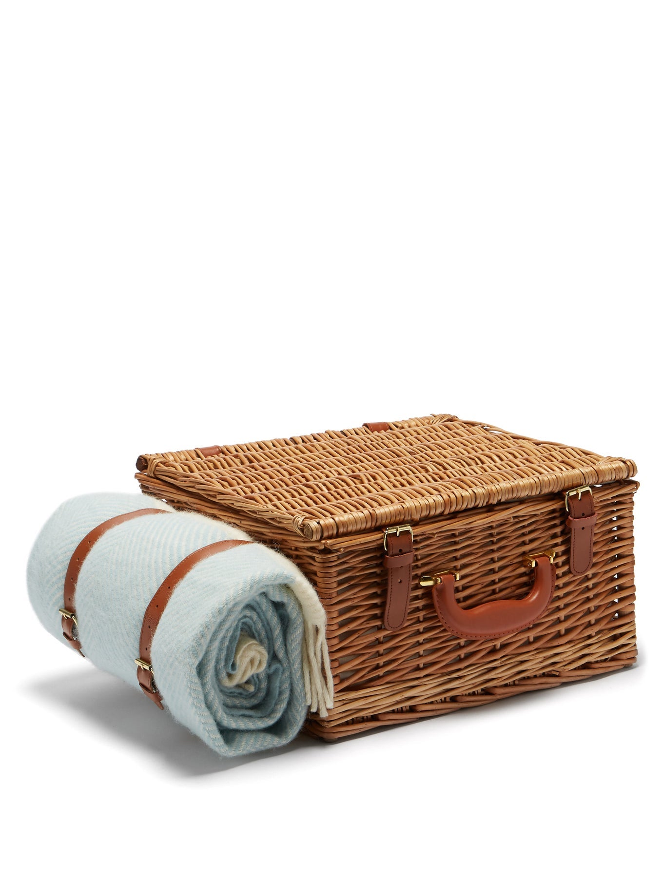 Wool blanket and wicker picnic basket set