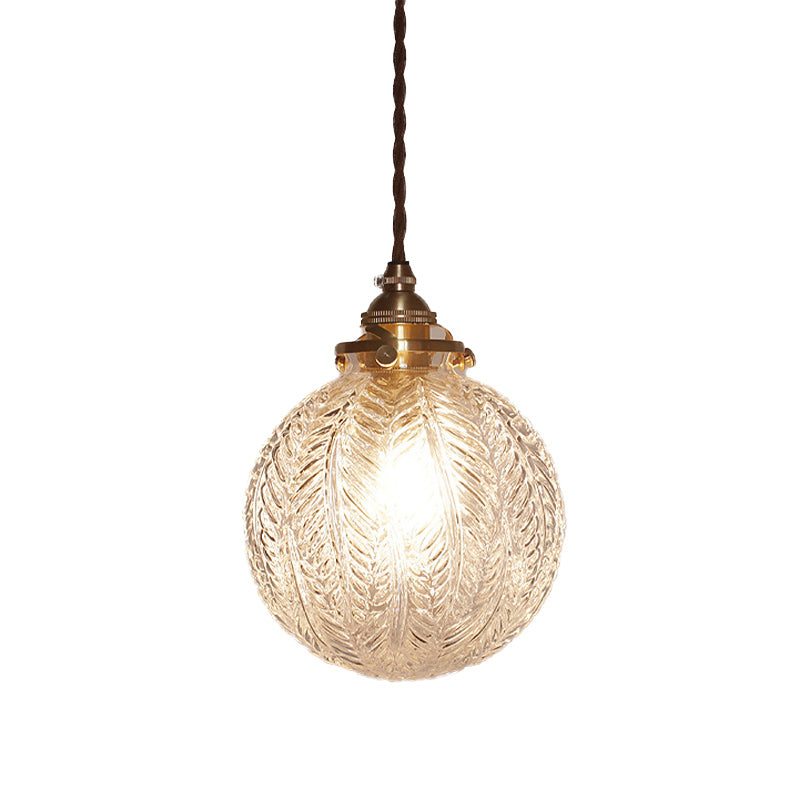 Colonial Global Pendant Light Fixture 1-Head Clear/Smoke Gray Glass Hanging Lamp Kit with Feather Design