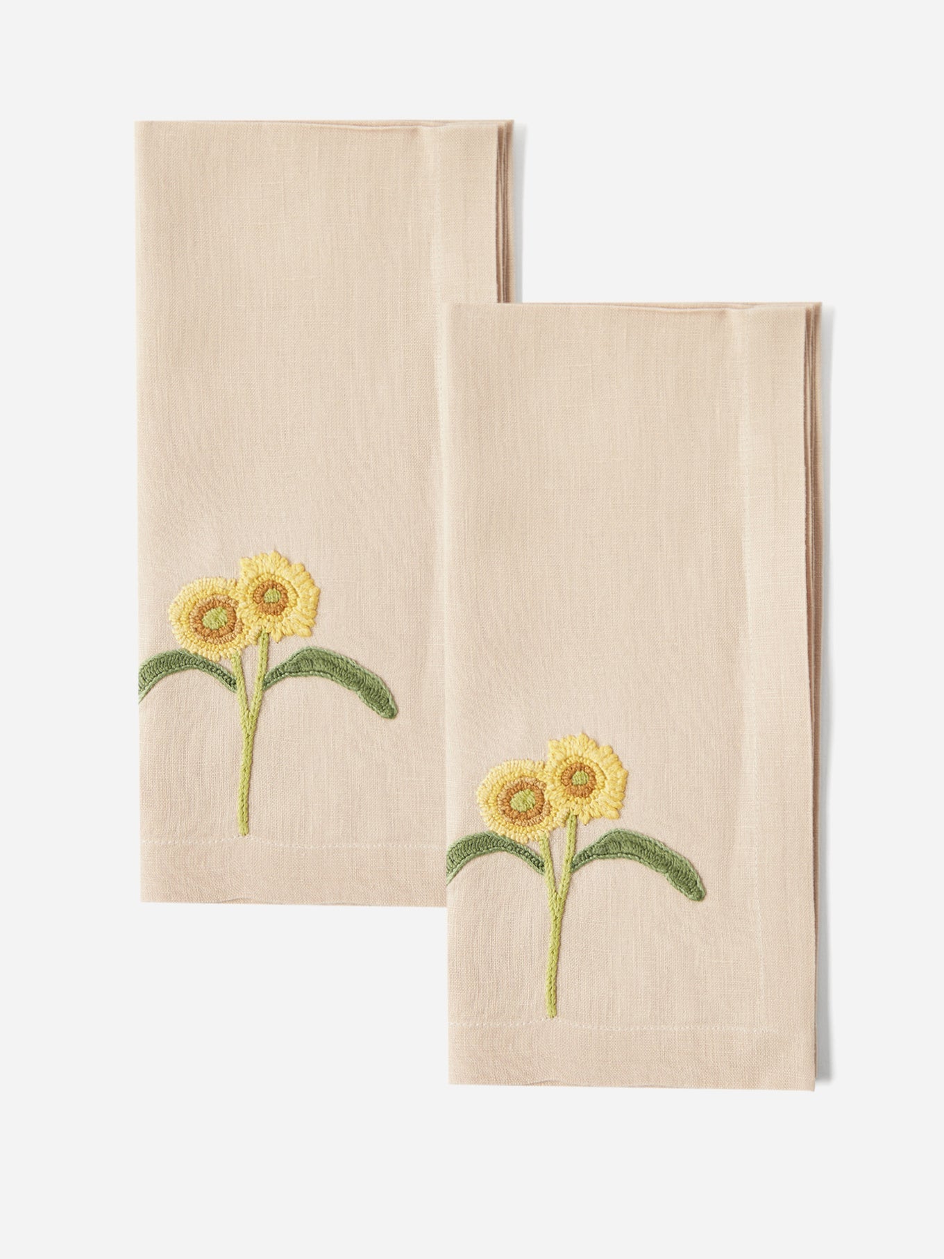 BERNADETTE Set of two sunflower embroidered linen napkins