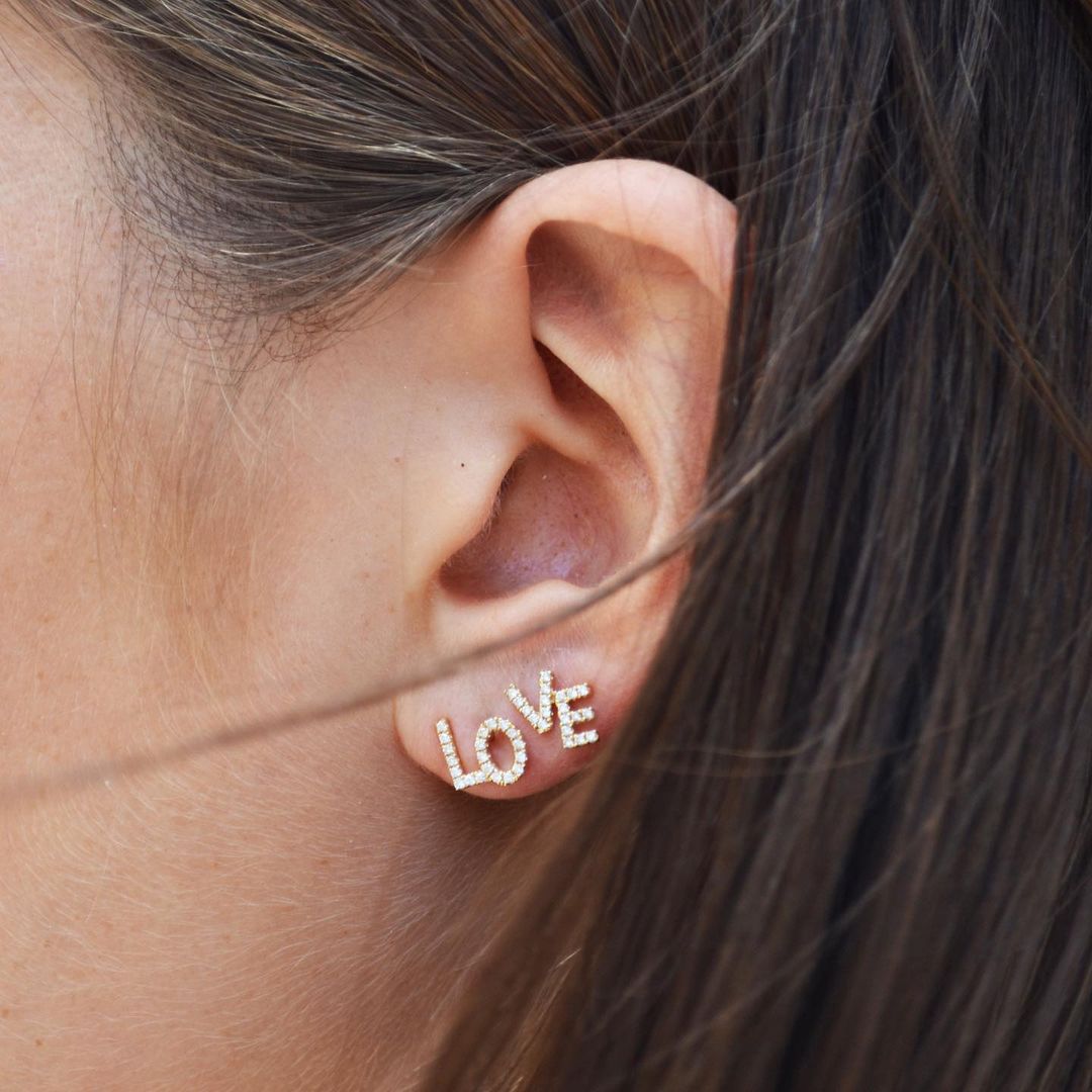 Love Text Studs, Pair