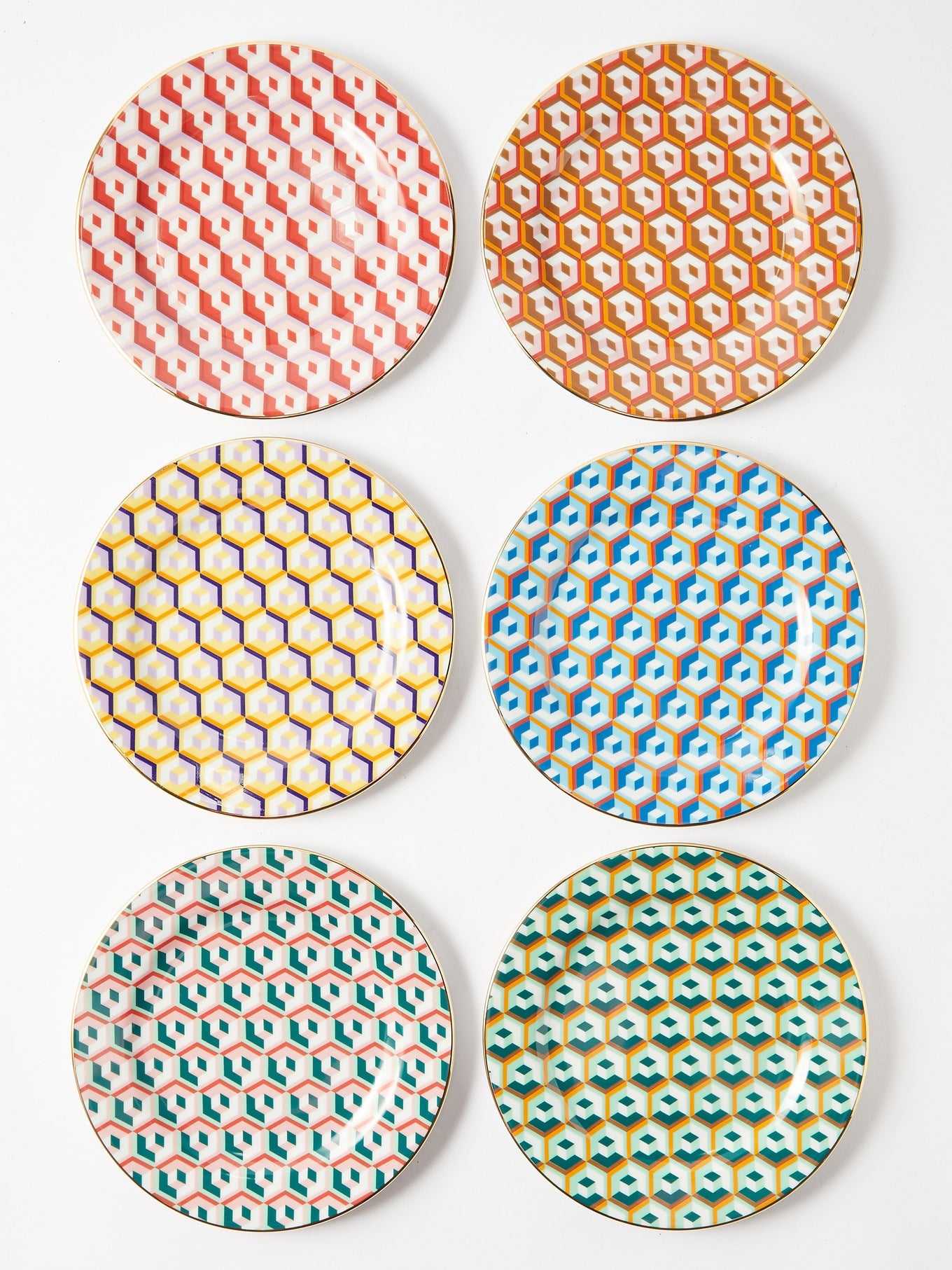 Set of six cubi-print porcelain dessert plates