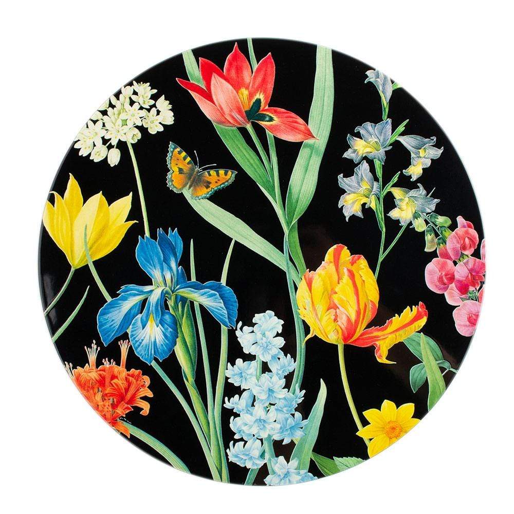 Redoute Floral Round Lacquer Placemat in Black