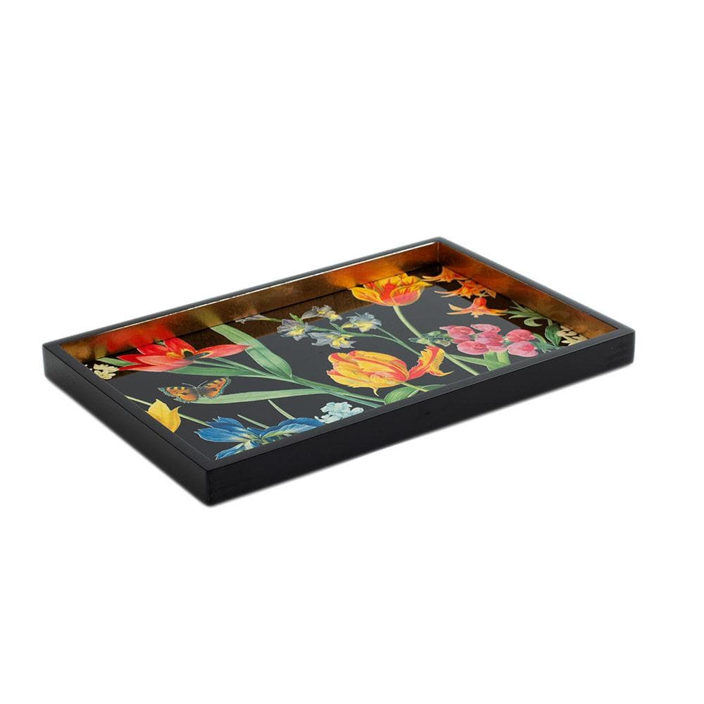 Redoute Floral Lacquer Vanity Tray in Black