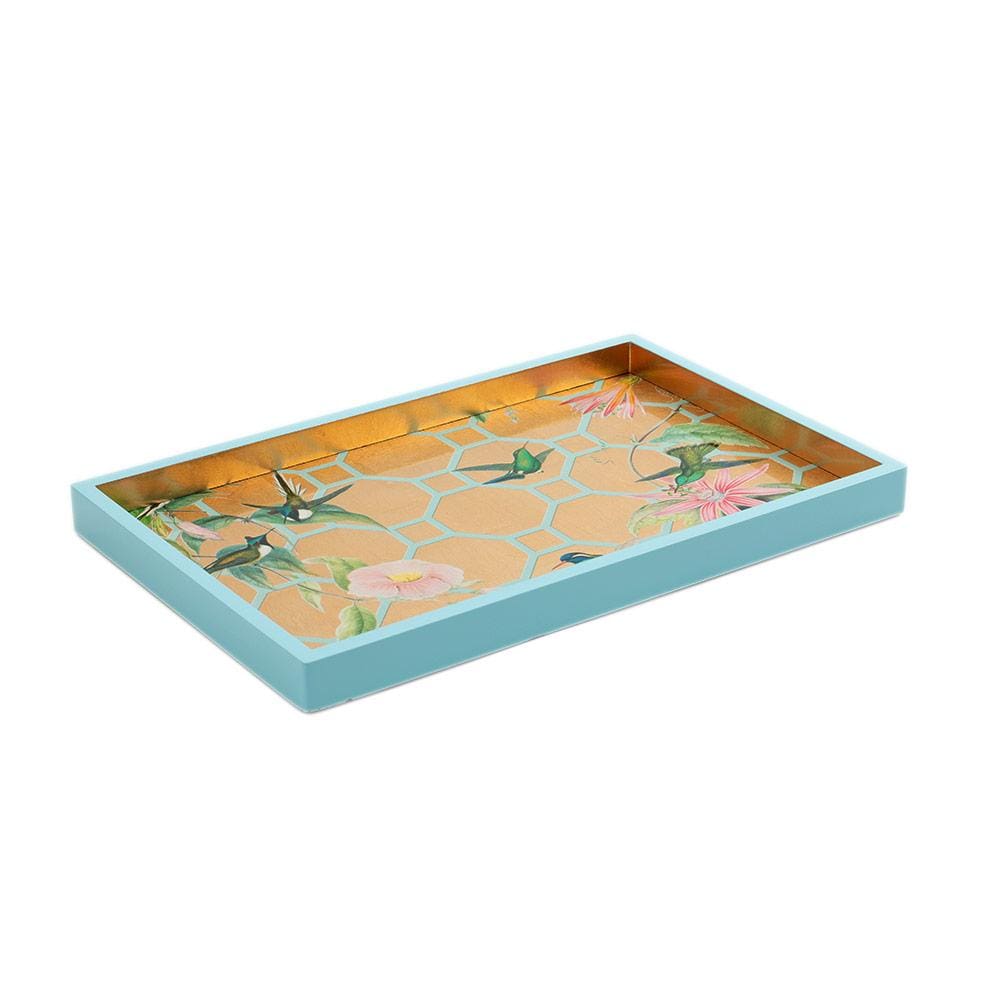 Hummingbird Trellis Lacquer Vanity Tray in Gold