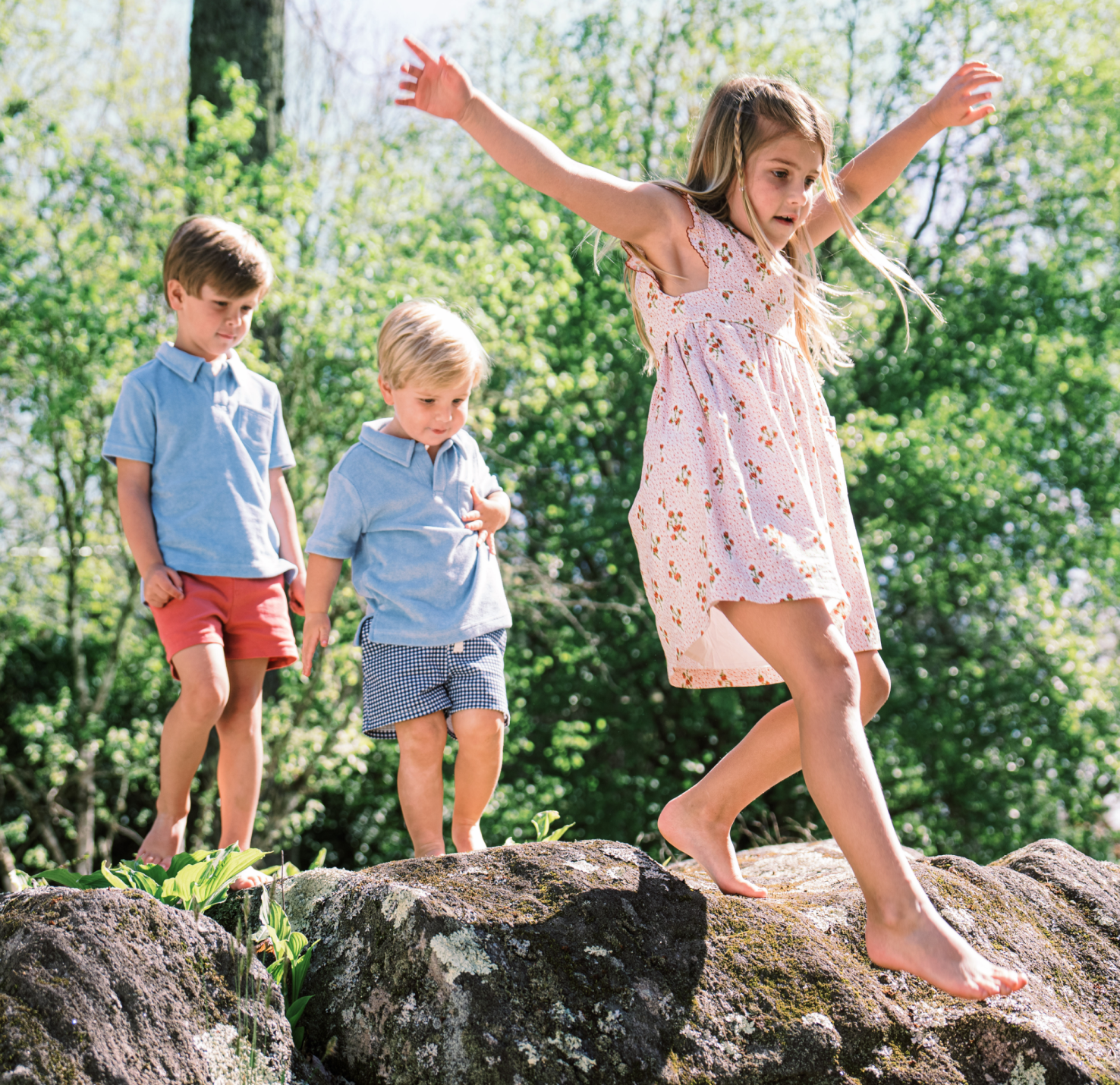 Boys Navy Gingham Camp Short