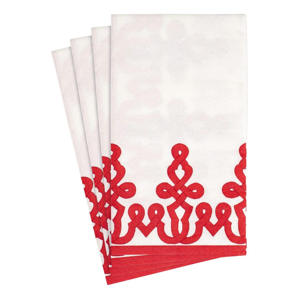 Dessin Passementerie Paper Linen Guest Towel Napkins in Red