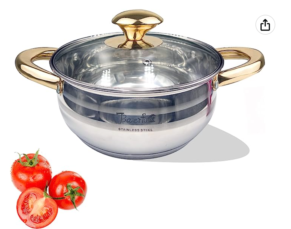 BAERFO 2 Qt Induction Stockpot | 5-Ply 18/10 Stainless Steel Cooking Stock Pot with Lid | Heavy Duty pots for Soup, Broth, Chili, Casserole, Stew, Induction, Oven and Dishwasher Safe soup Pot