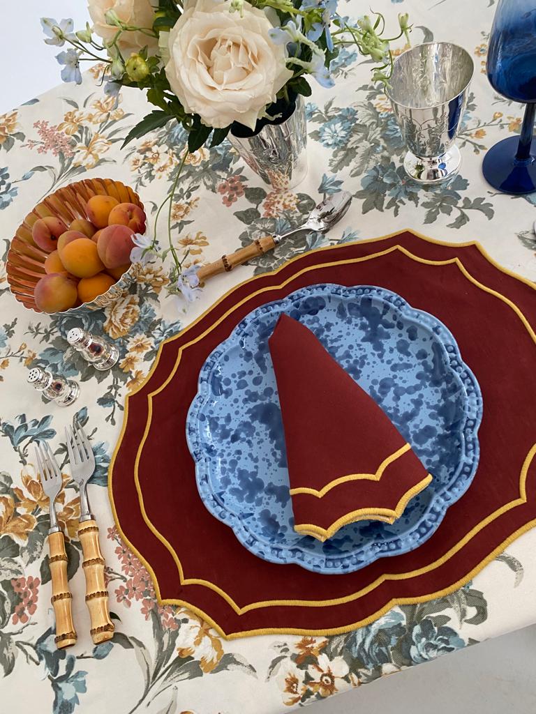 Emma Placemat in Brick with Mustard Embroidery