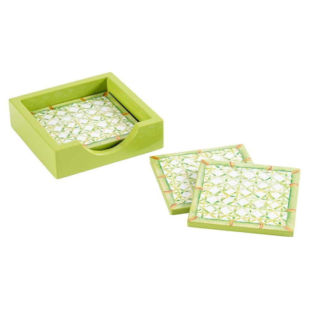 Trellis Square Lacquer Coaster in Holder - Set of 4
