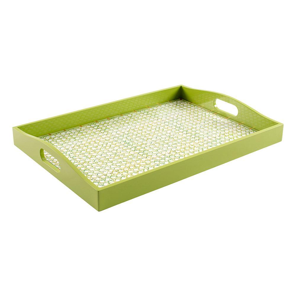 Trellis Lacquer Large Rectangle Tray in Green