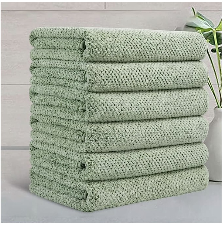 6 Piece Green Bath Towel Set 28"x55" Oversized Bath Sheet 600GSM Large Bathroom Towel Extra Soft Bath Towels Highly Absorbent Shower Towel Quick Dry Beach Chair Towel Spa Gym Hotel Towel Set