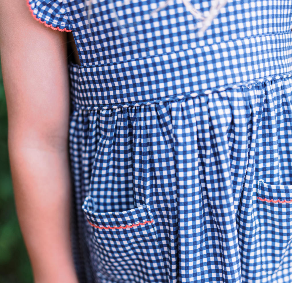 Girls Navy Gingham Pinafore Dress Girls Navy Gingham Pinafore Dress
