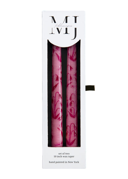 Pink Lily of the Valley Hand-Painted Taper Candles, Set of Two